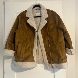 Faux-suede Sherpa-lined moto jacket- oversized